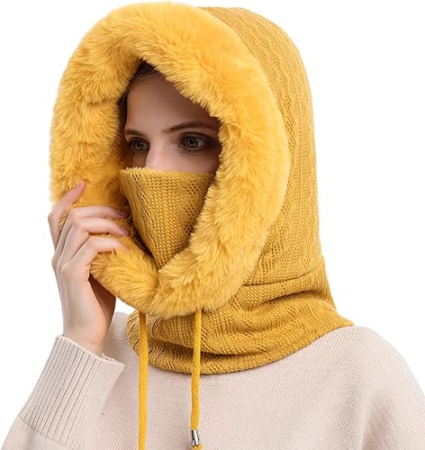 Vista 14 de HUAMULAN Gorro de invierno de una pieza para mujer, pasamontañas de forro polar, pasamontañas, máscara facial, bufanda, orejeras, esquí, nieve