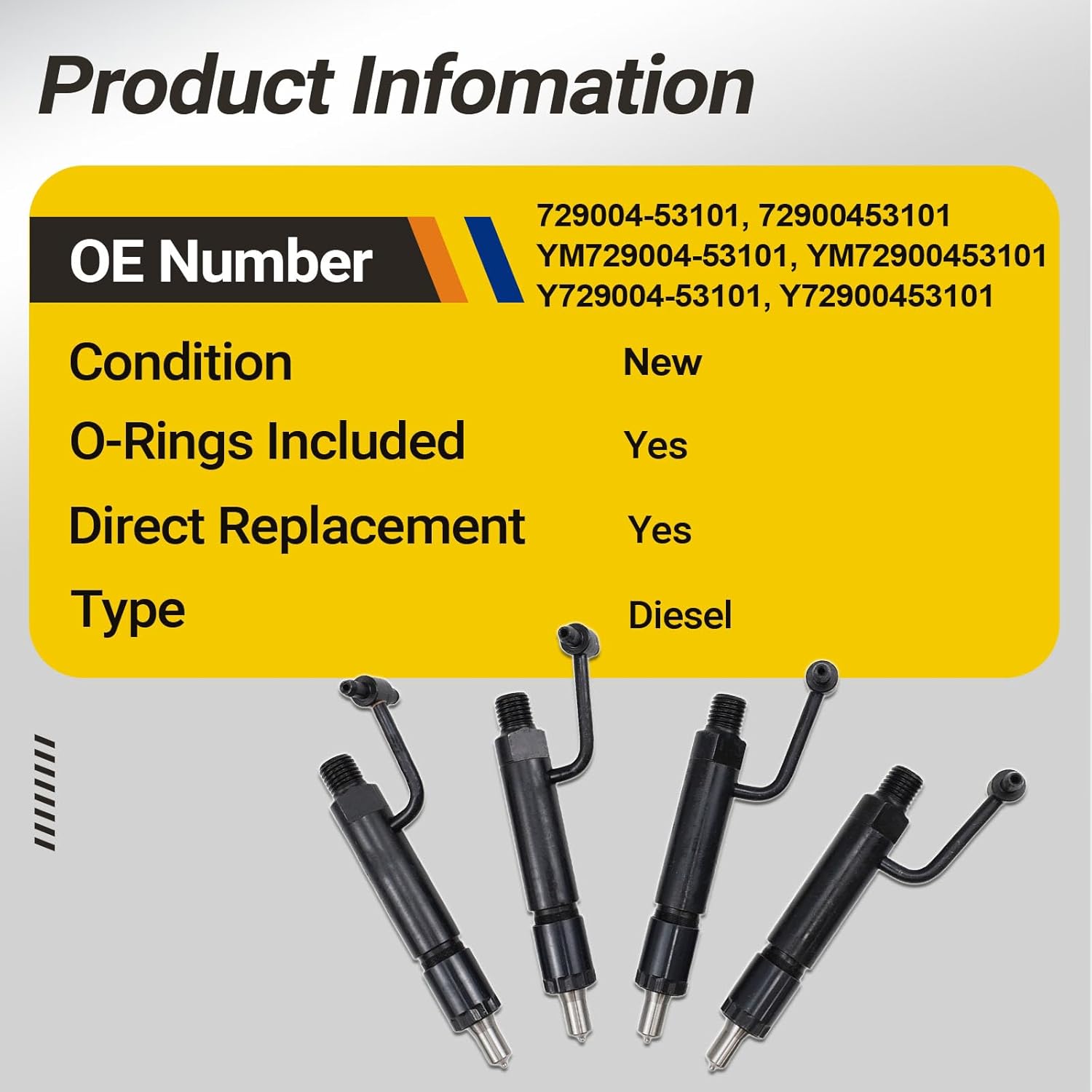 4pcs 729004-53101 YM729004-53101 Fuel Injectors set for Yanmar 3TNV84 3TNV88 4TNV88 4TNV84 4D88E 3JH3CW 4 CYL TK486V Series Engine