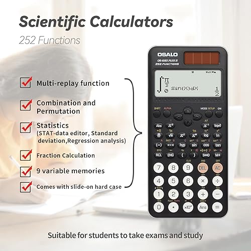 Miniatura 3 de OSALO Calculadora científica básica pantalla grande de 102 dígitos escritos para la escuela secundaria OS 82MS Pro
