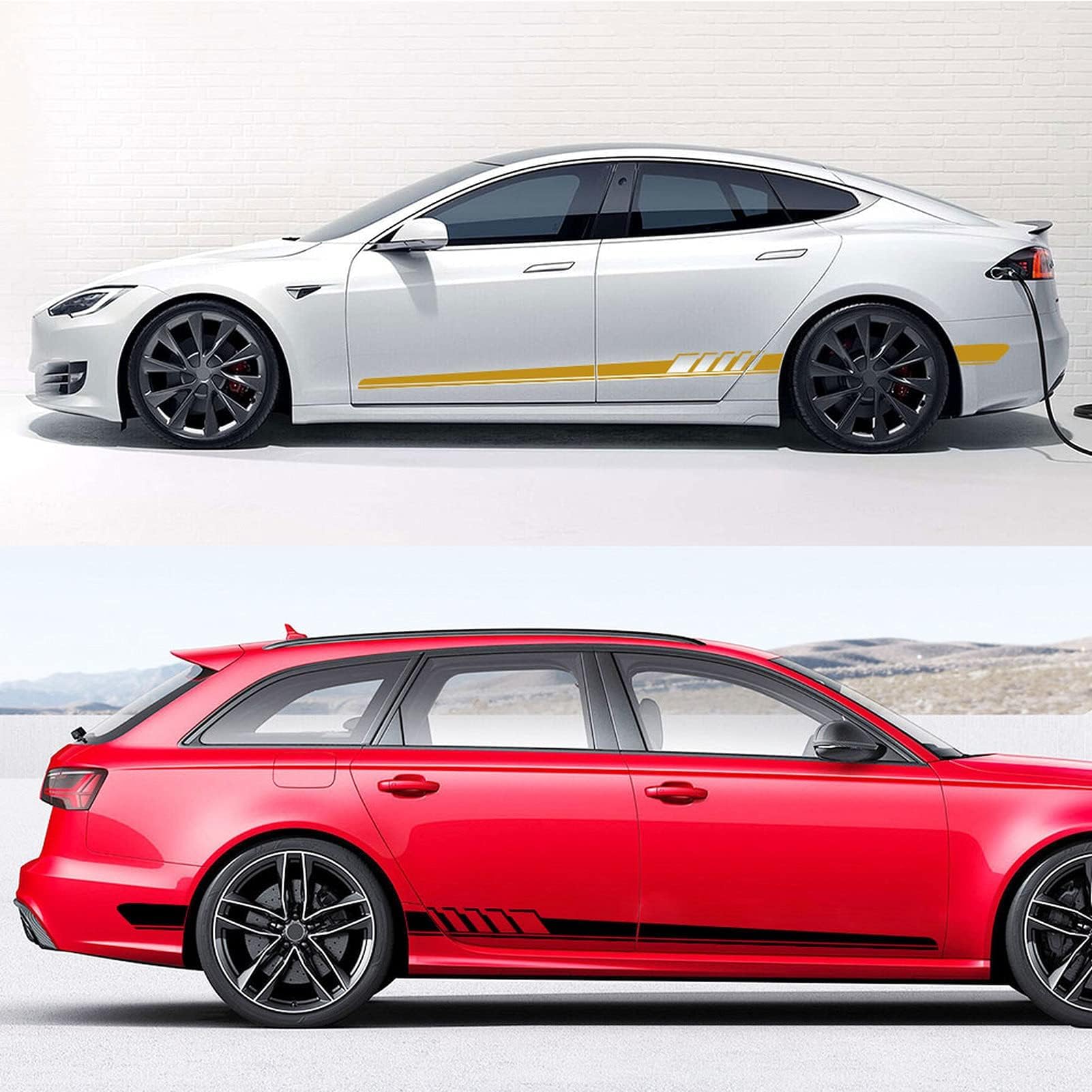 LzDQF Car Side Skirt Stickers stripe decal Decals,For Opel Astra Corsa Insignia Mokka OPC Vectra Car Door Side Skirt Sticker Auto Body Decor Decals.,Yellow