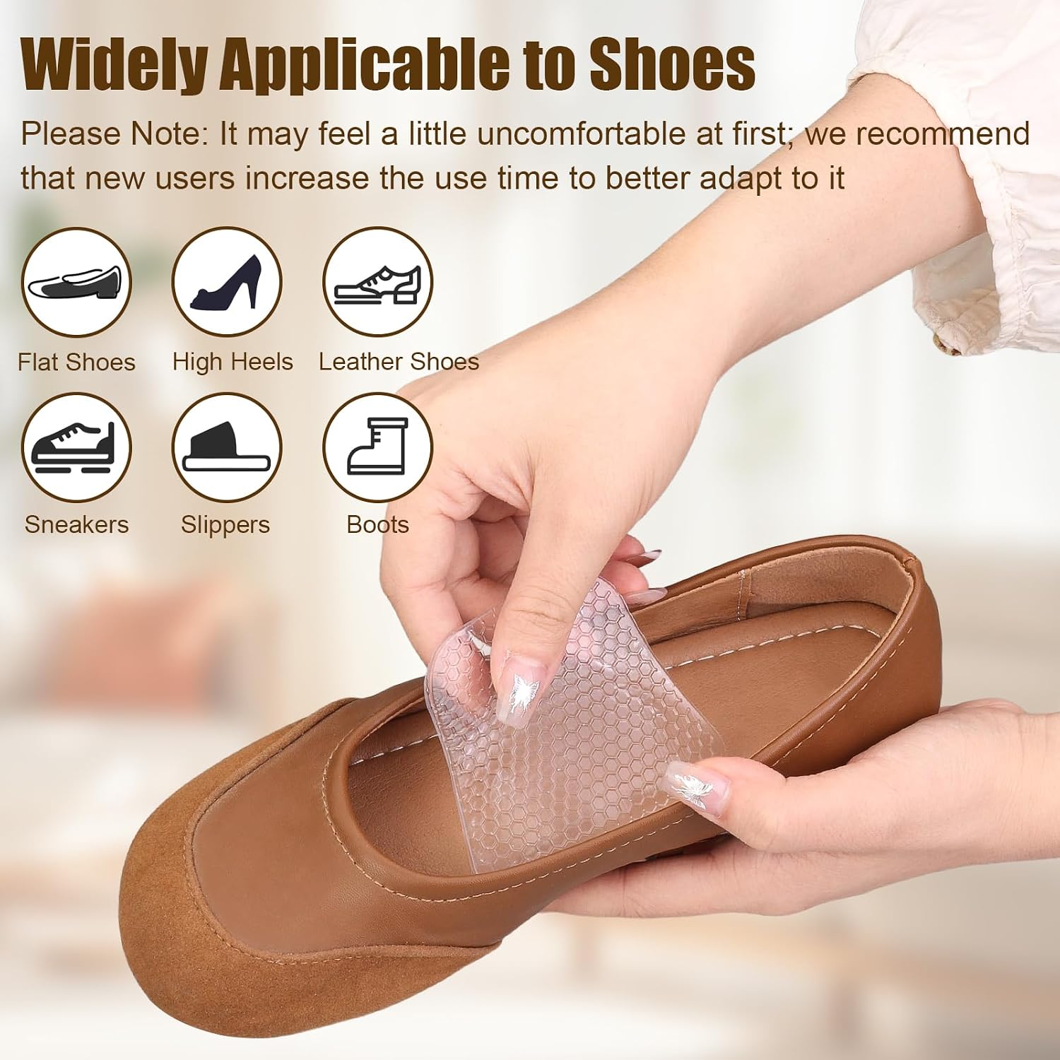 2 Pairs Arch Support Inserts Women for Flat Feet, Reusable Gel Arch Pads for Plantar Fasciitis Relief, Adhesive Arch Supports Cushions for Relieve Feet Pressure (Clear, High)