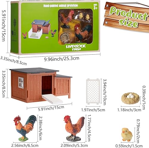Miniatura 2 de Skylety 9 piezas de figura de pollo de Pascua, modelo de pollo, figuras de acción de granja, cercas alrededor de bloques de construcción, juego de