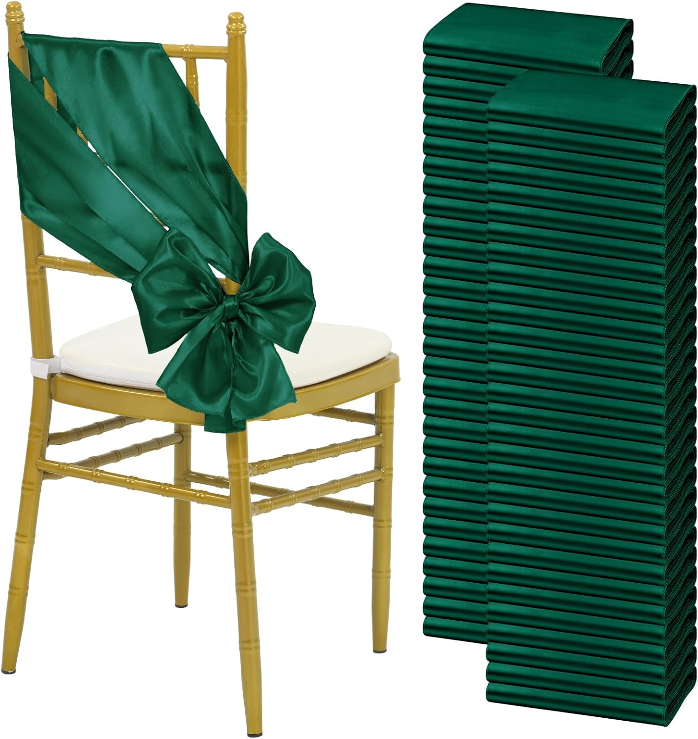 YMHPRIDE 60 PCS Emerald Green Satin Chair Sashes,Ties Bows Designed Chair Sashes for Wedding Party Baby Shower Banquet Restaurant Hotel Folding Chairs Decoration(Emerald Green,7x78 inch)