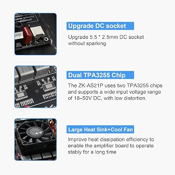 ZK-AS21P Bluetooth Amplifier Board 300W+300W+600W Output, 18-50V DC Wide Voltage Input, Vehicle Amplifier (External Potentiator)