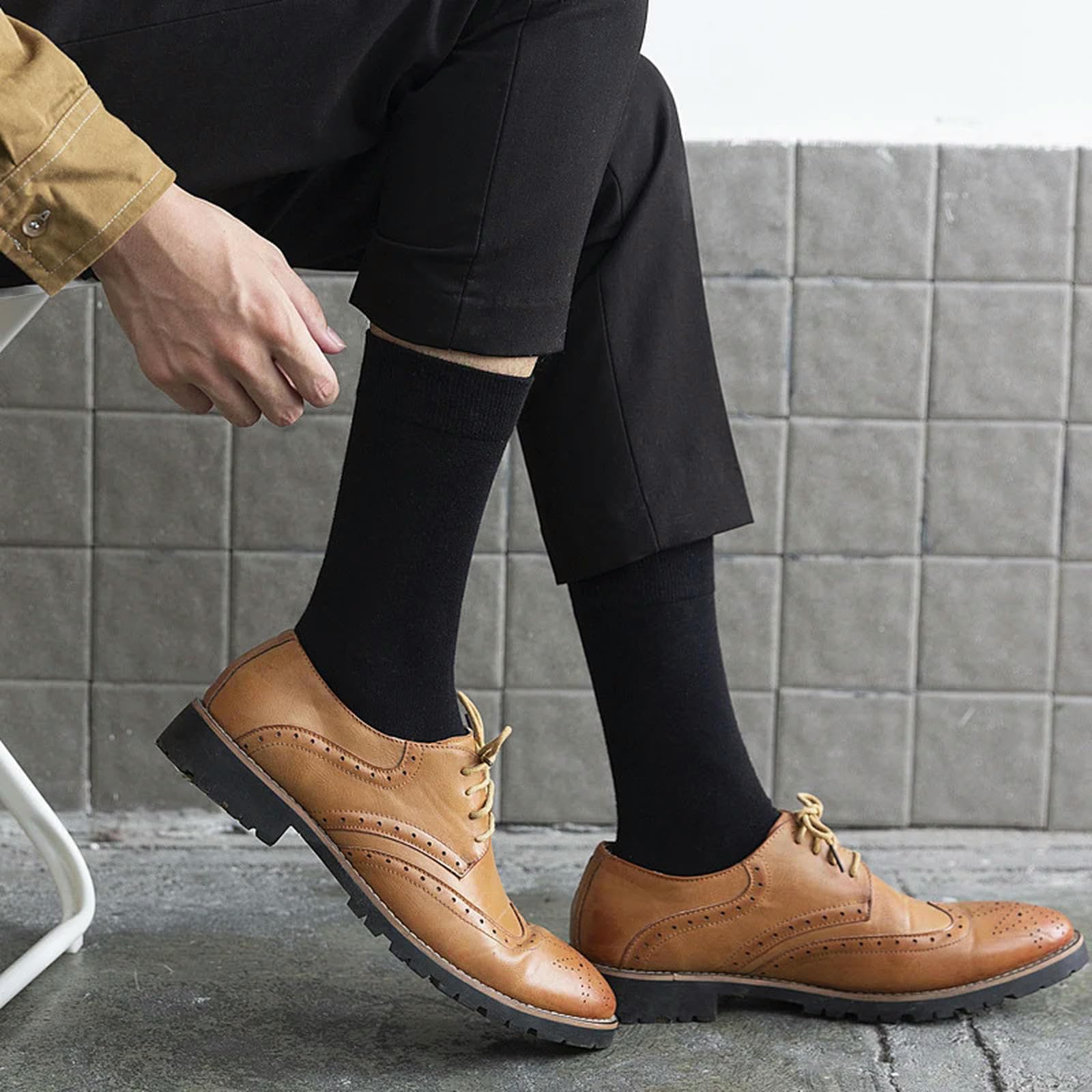 Calzini 10 Coppie Primavera Autunno Calze da Uomo di Cotone Dimensione 38-45 Calze Lunghe per Gli Uomini Calze da Abito Regali Maschili Business Casual Sox-5 Blu 5 Marrone-Taglia 38-44