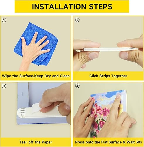 Miniatura 3 de Kit de tiras para colgar cuadros, ganchos adhesivos de pared resistentes y extraíbles, ganchos adhesivos de pared para marcos y decoraciones