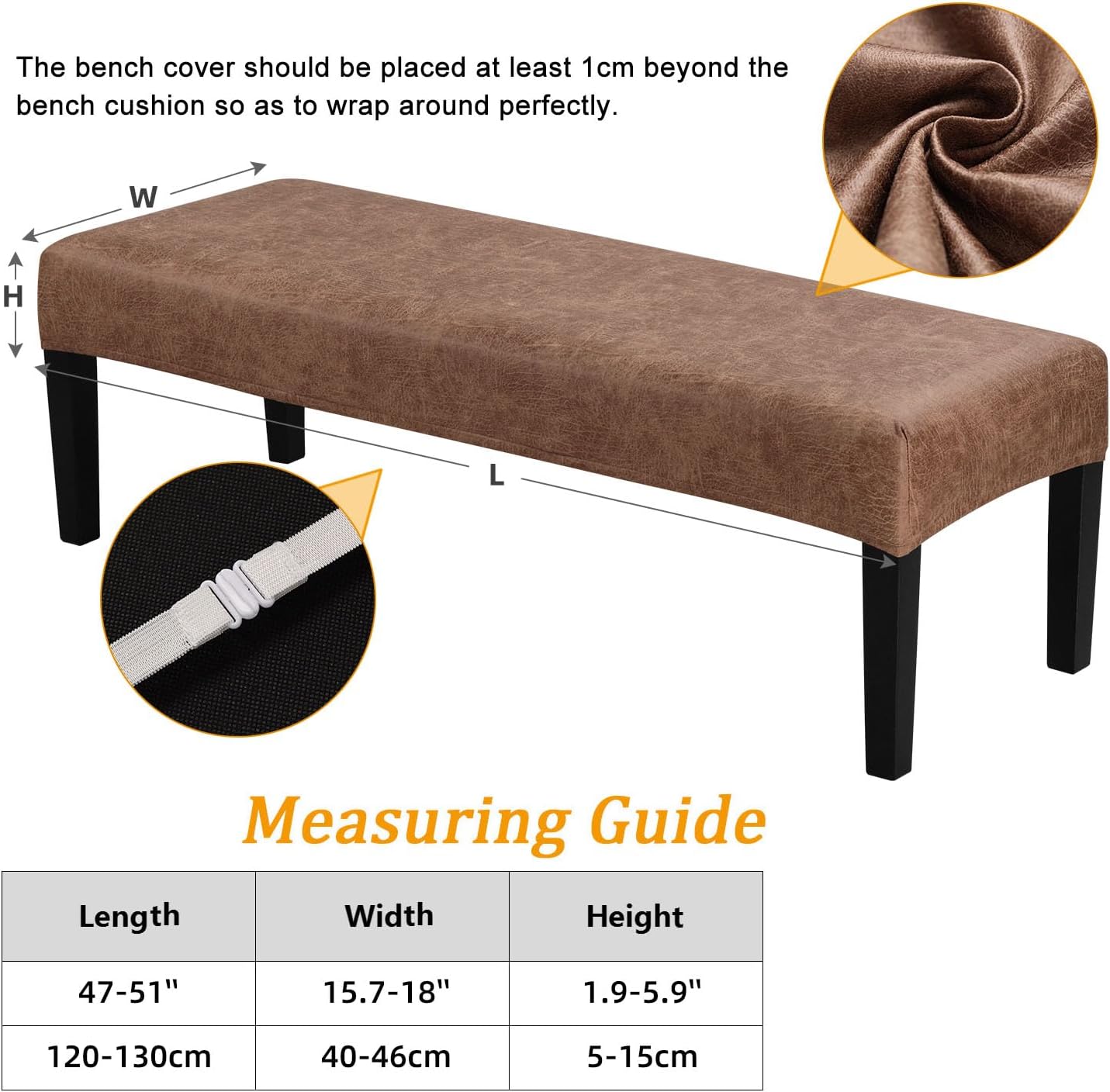 Fuloon Bench Cover for Dining Room, Stretch Bench Slipcovers Anti-Dust Removable Chair Cushion Seat Protector for Bedroom, Kitchen, Hotel, Banquet (Brown)