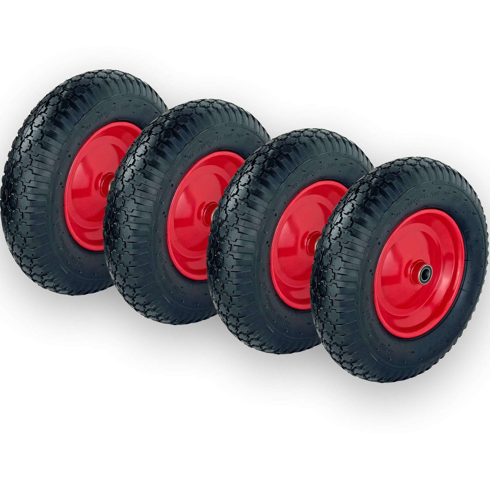 TRUTZHOLM 4x Schubkarrenrad 390x95 mm 4.80 4.00-8 | Nabenlänge 75mm, Luftbereifung, inkl. Achse, Ersatzrad 4PR Metallfelge, 200 kg