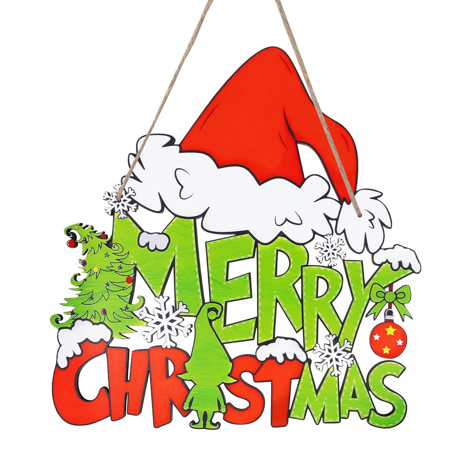 Merry Christmas Sign, Wooden Xmas Hanging Ornaments for Christmas Tree Decoration Wall Door Indoor Outdoor F4-SDGP