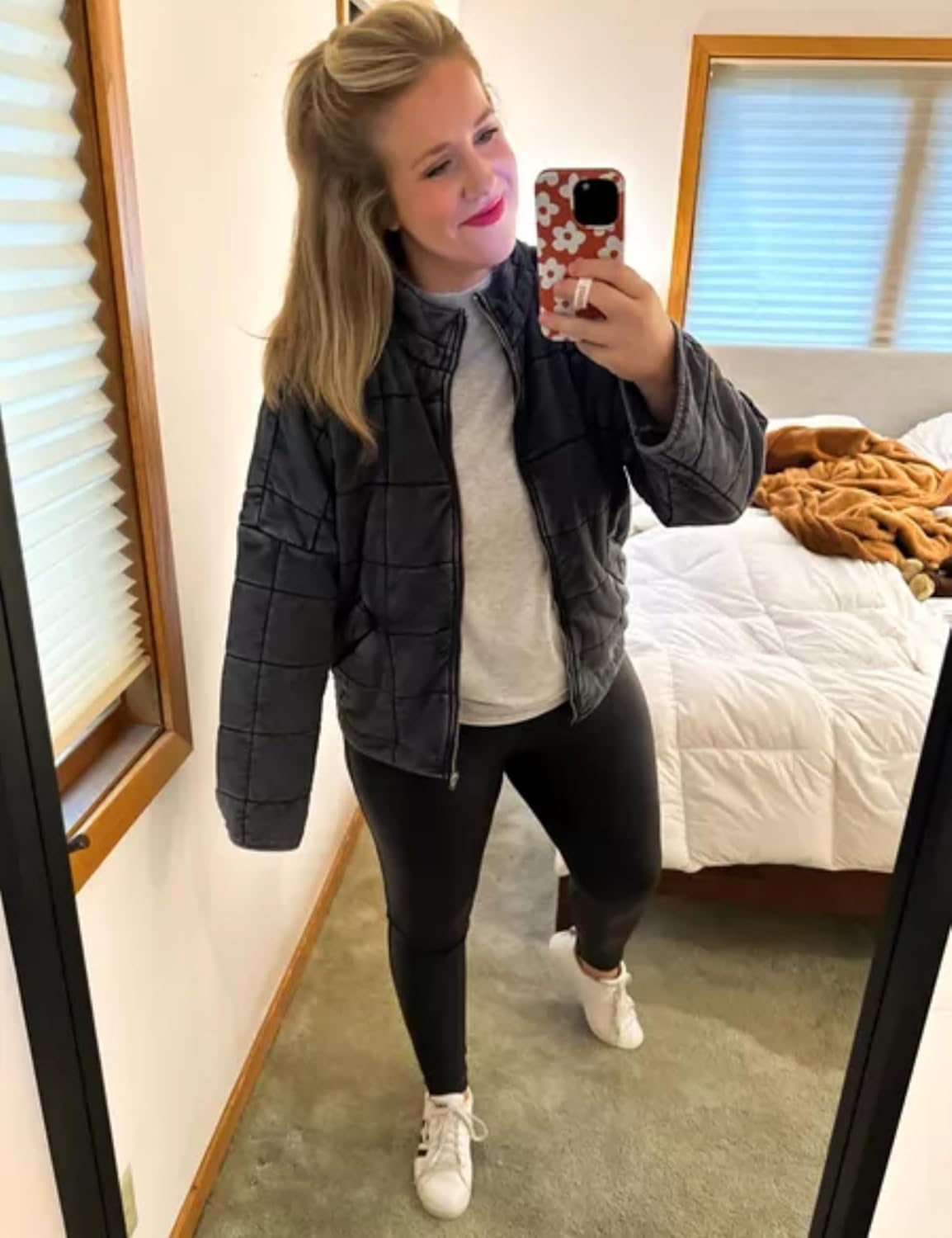 Womens Dolman Quilted Lightweight Jackets Full-zip Stand Collar Loose Warm Winter Outwears with Pockets