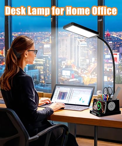 Miniatura 7 de Lámpara de escritorio con cargador inalámbrico, lámparas LED de escritorio COZOO para oficina en casa, luz LED con soporte para bolígrafo para