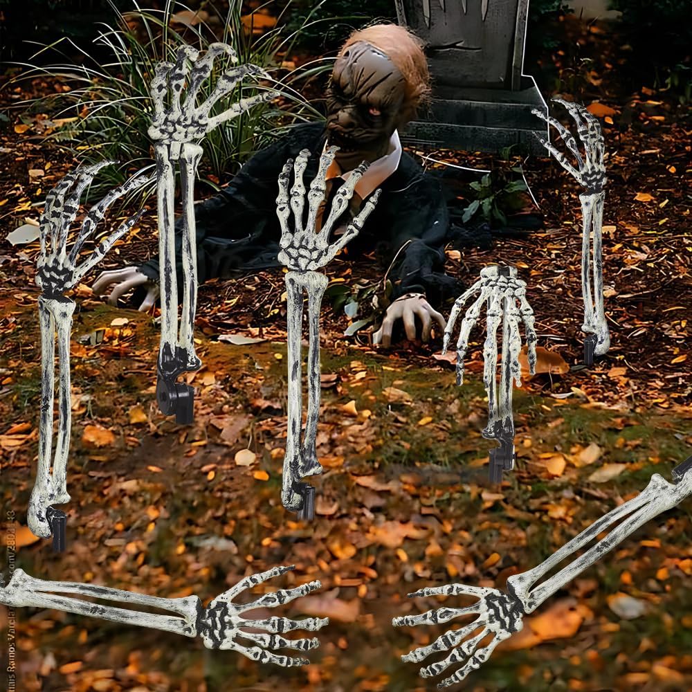 DIYDEC 10 PCS Halloween Skeleton Arms Decoration Realistic Skeleton Hands for Garden Lawn Graveyard Decor Skeleton Stakes Yard Sign for Outdoor Indoor Party Supply