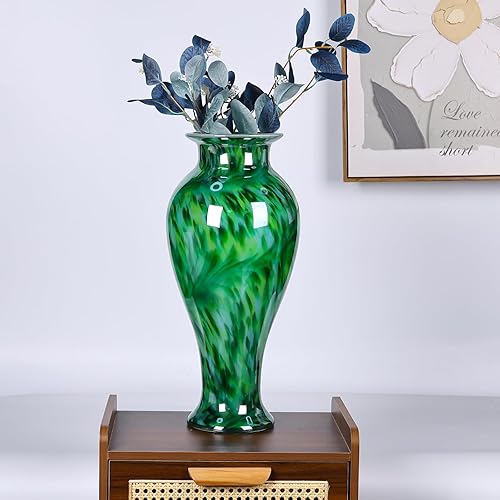 Miniatura 5 de Jarrón de vidrio verde de 20 pulgadas de alto, soplado a mano, florero grande de vidrio para decoración del hogar, bonito y moderno jarrones de