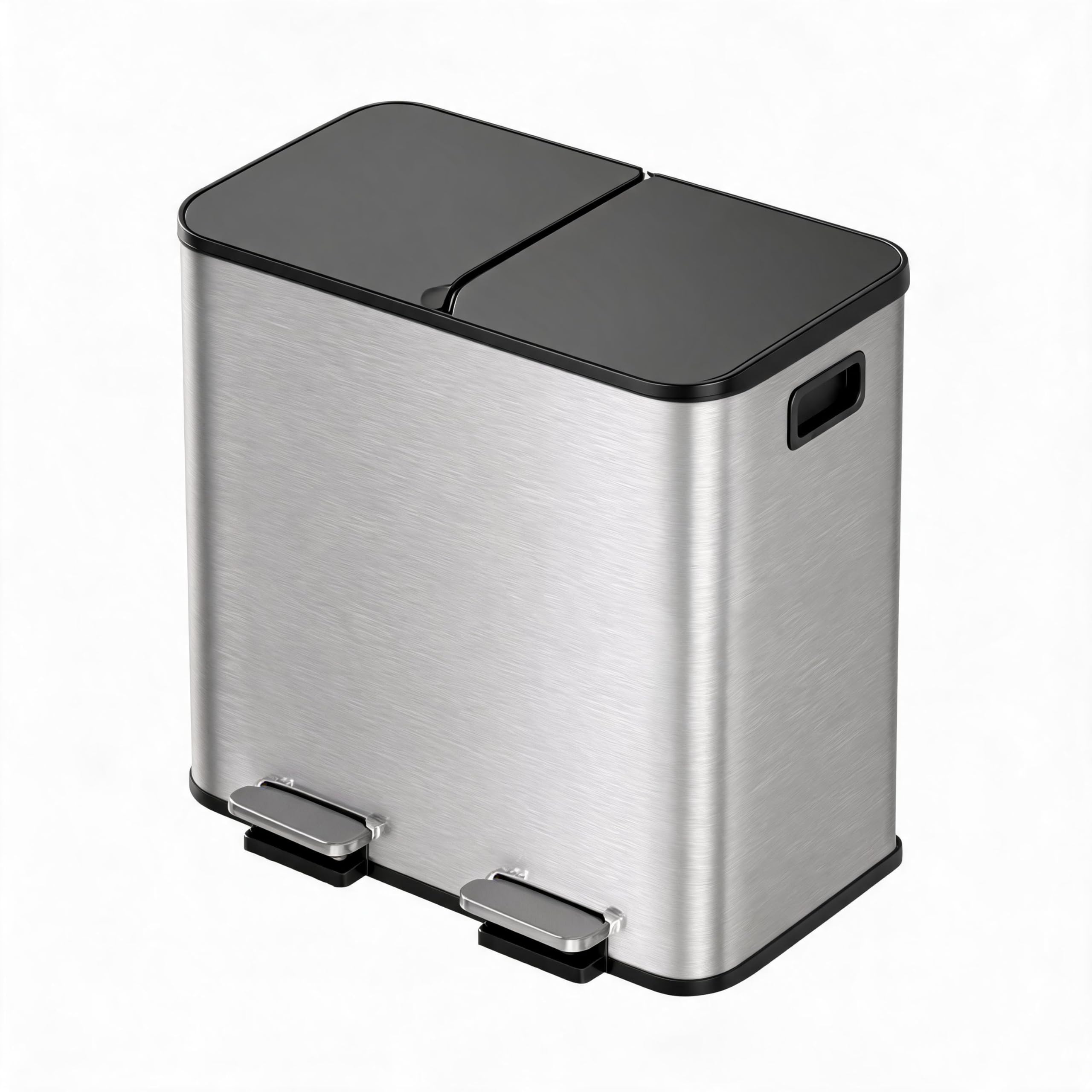 Acekool Papelera de cocina con doble cubo, 2 x 15 l, para recogida selectiva, cubo de basura con pedal y tapas de cierre suave, de acero anticorrosión