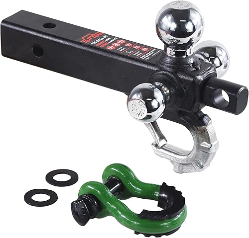 Miniatura 5 de TOPTOW Enganche de remolque con grillete de recuperación gris con bola de remolque triple cromada, vástago de 2 pulgadas, ajuste múltiple para