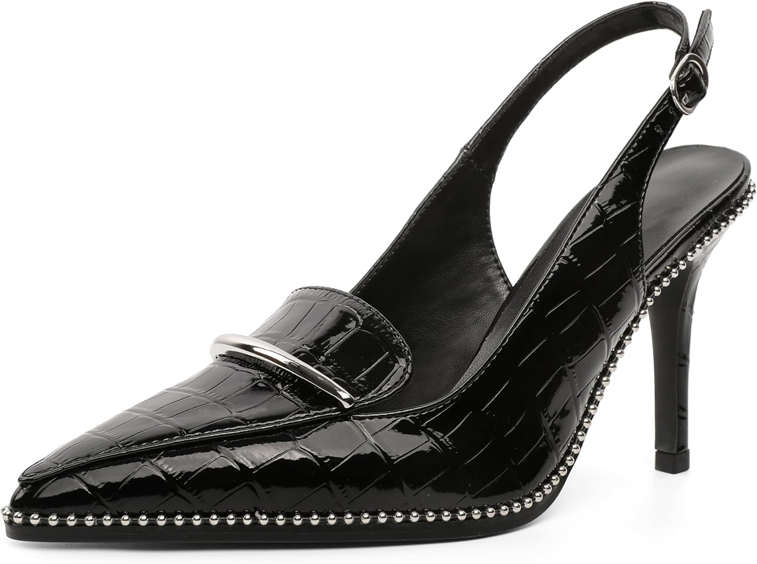 Slingback Heels Women Stilettos High Heel Beaded Pumps Closed Pointd Toe Shoes Slip On Event Party 3.5 Inch Heeled Loafers