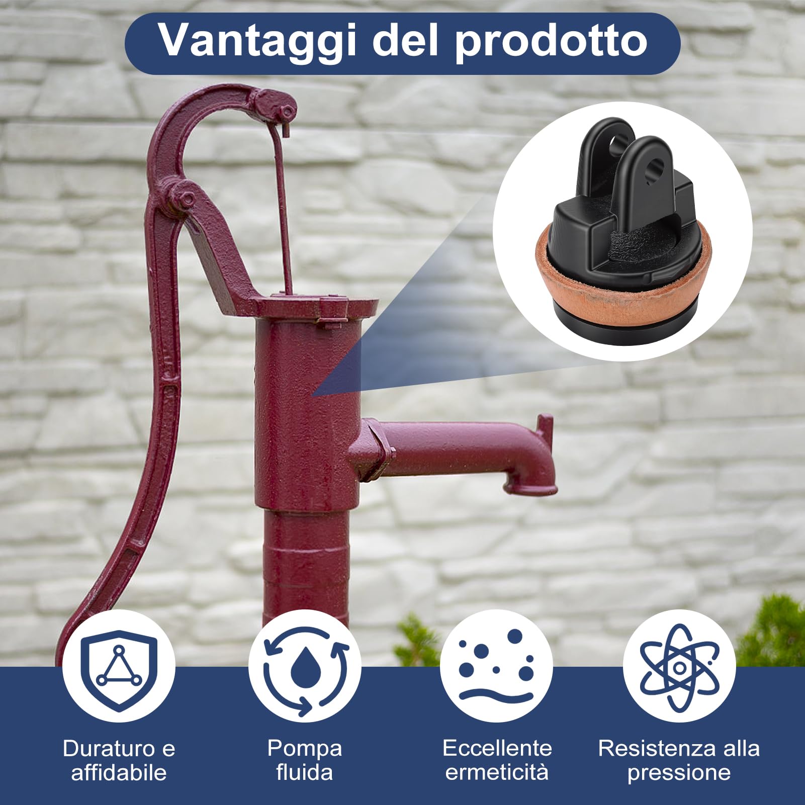 Kit Pistone di Ricambio per Pompe per Impugnature, pompa da giardino a mano dell'acqua di Tipo 75 con valvola perforante, rivestimento in pelle, pistone ad anello di tenuta