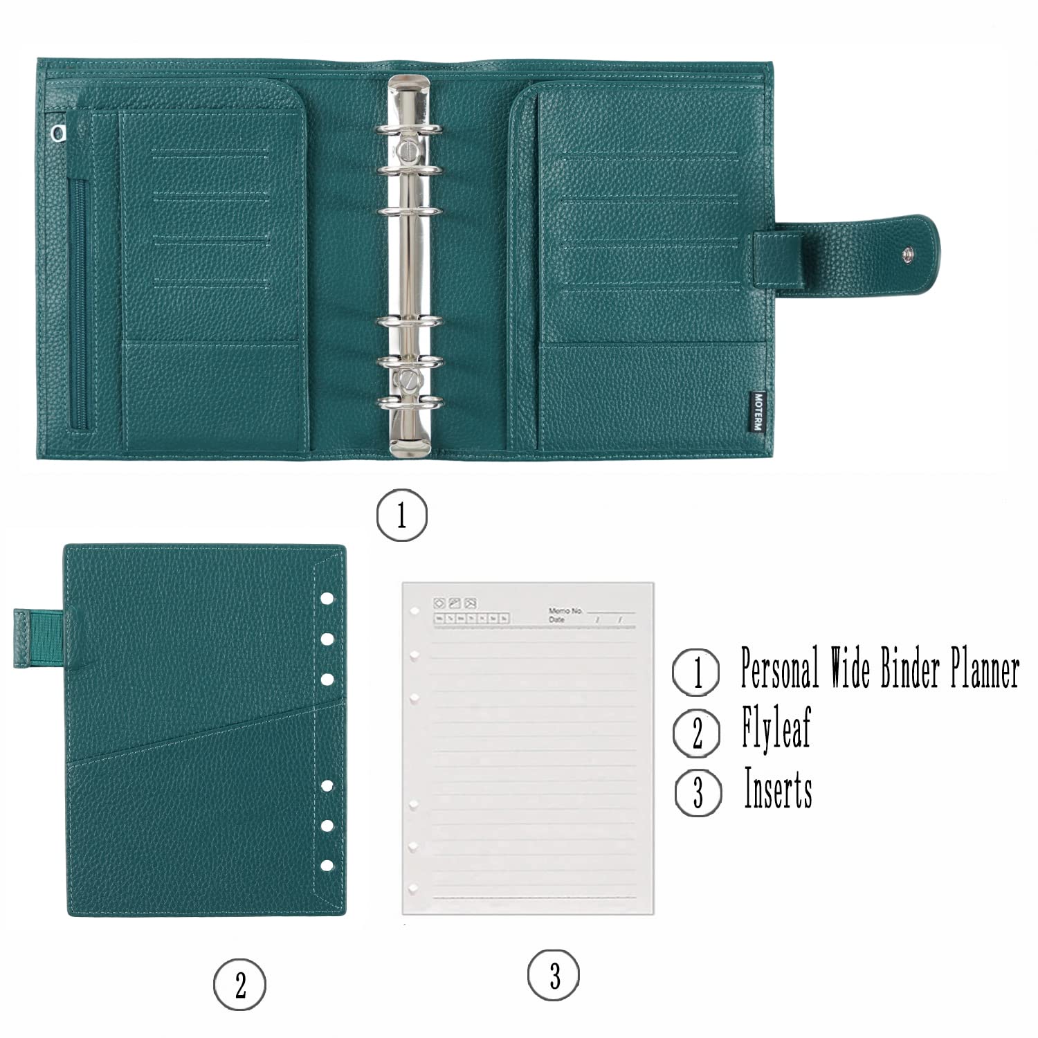 Moterm Personal-Wide Luxe Ringe Planer - Echtes Leder Binder Organizer (30mm Ring, Kiesel-Tiefes teal)