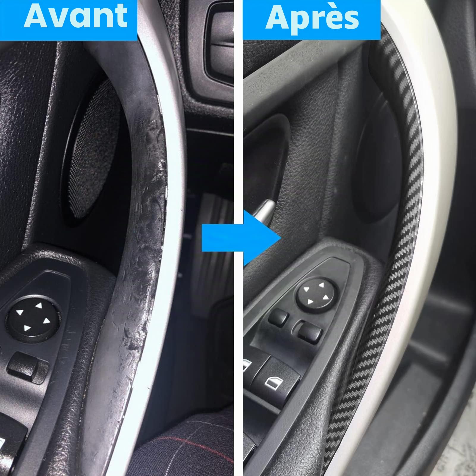 2PCS Compatible avec Poignee de Porte Interieur bmw Serie 3 F30 F31 F80 (2012-2018) Poignée Serie 4 F32 F33 F36 F82 F83(2014-2017) Gauche + Droite-Texture en Fibre de Carbone