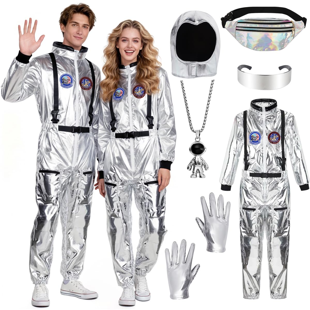 TOLOYE Astronaut Costume Adult, Space Costume with Astronaut Helmet and Gloves