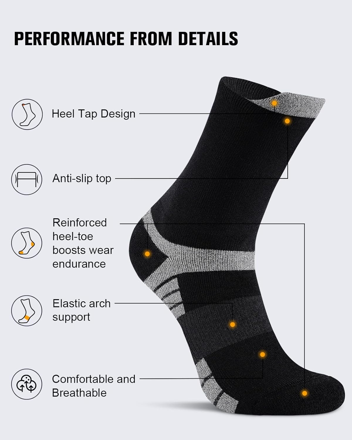 6 Pairs Men's Cotton Crew Work Boot Socks, Moisture Athletic Sports Socks for Hiking Running Workout - Image 3