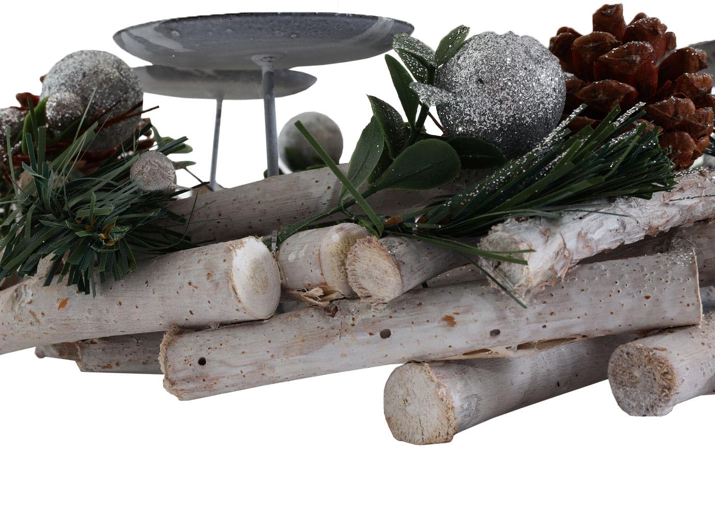 Couronne de l'Avent HWC-M12 Bois argenté Blanc Ø 30cm sans Bougies