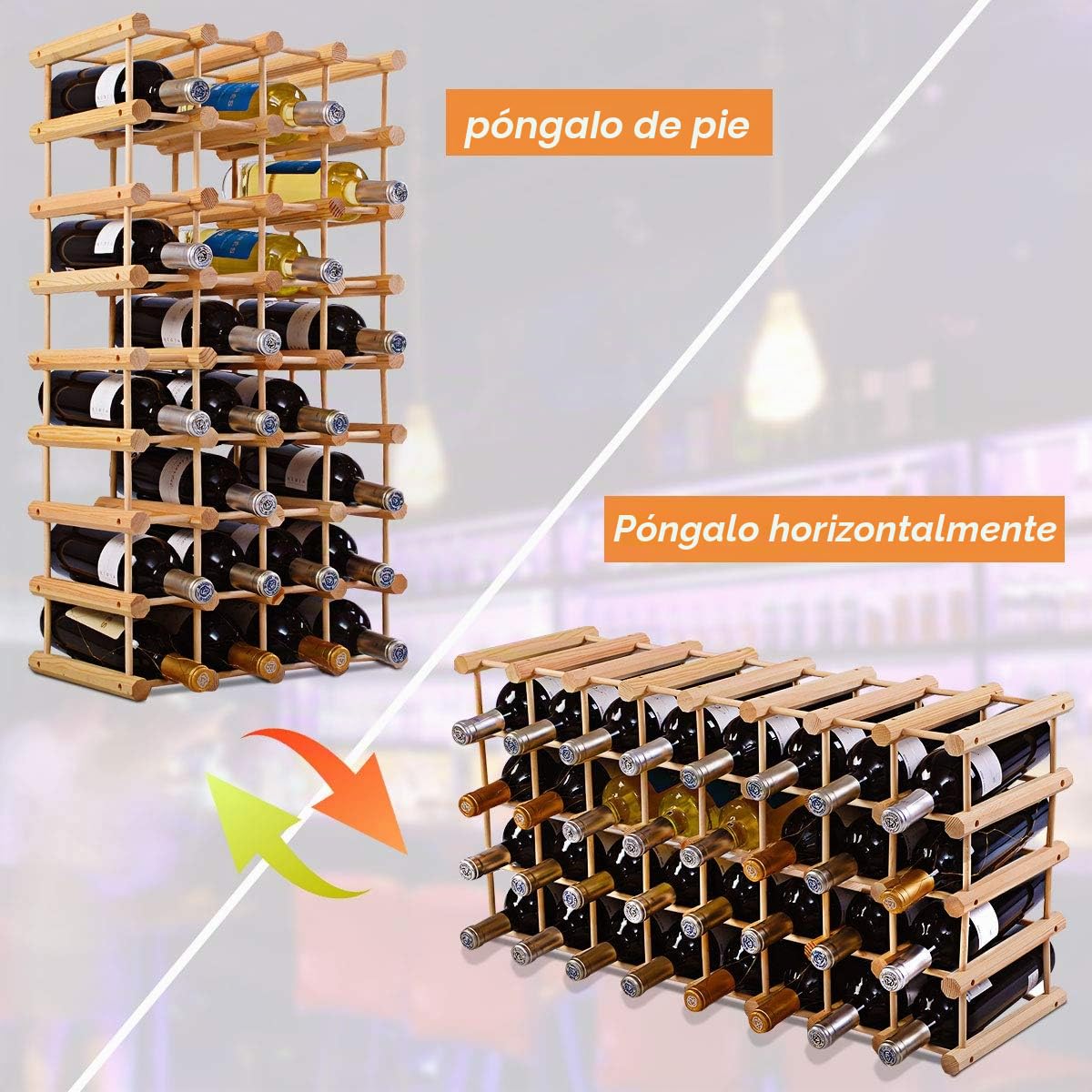 GOPLUS 36 Botellas Estantería para Vino, Botellero Modular Gran Capacidad de Madera de Pino, 85 x 44 x 24 CM