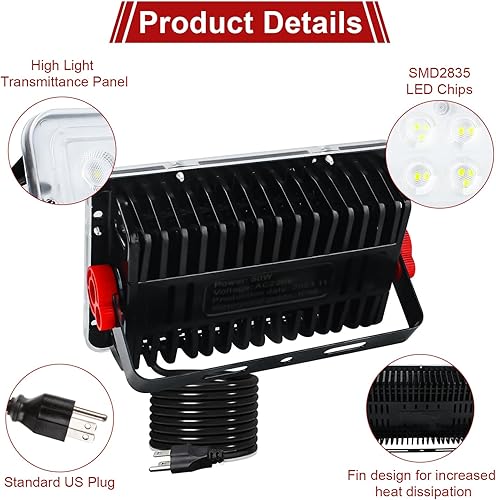 Miniatura 2 de Indmird Paquete de 2 luces LED de 50 W para exteriores, luces de inundación exteriores, luces LED de estadio, luz de inundación enchufable, con