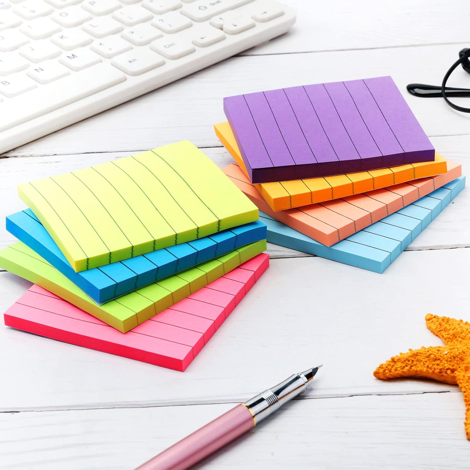 LJ010 32 Pack Lined Sticky Notes 3x3, Bright Ruled Post Stickies Self Adhesive Memo Papers with Lines for Office, Home, School, Meeting