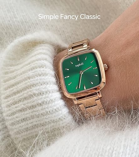 Miniatura 6 de TOPHILL Reloj para mujer, correa de acero inoxidable, cuadrado, espejo de zafiro, 98.4 ft, impermeable, reloj de pulsera para mujer