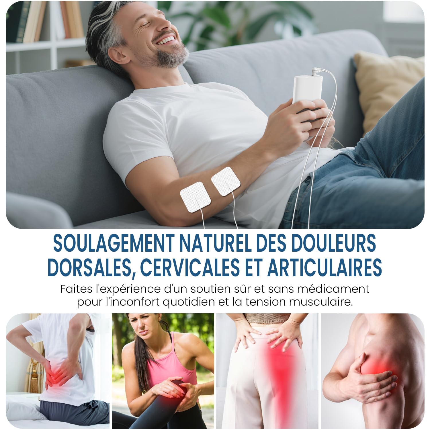 GHTENS Électrostimulateur Musculaire 5 en 1: TENS/EMS/If/Russ/DIY, Appareil de Stimulation Électrique Rechargeable, 80 Programmes, 2 Canaux, 8 Électrodes
