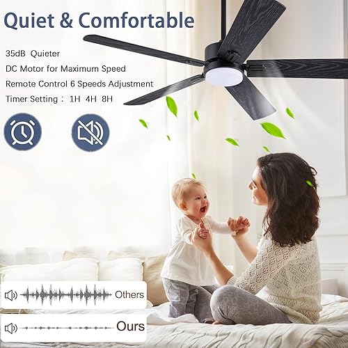 Miniatura 3 de Ventilador de techo de 42 pulgadas con luz y control remoto, ventiladores de techo con motor CC silencioso y reversible de 5 aspas para interiores y