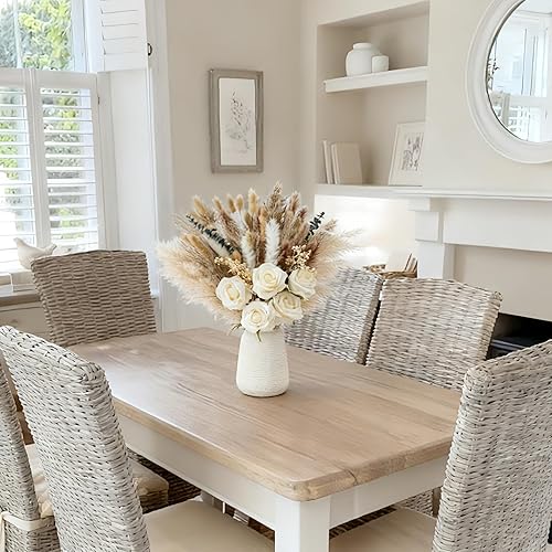 Miniatura 6 de 100 piezas de arreglo de flores artificiales con jarrón, rosas de seda artificiales en jarrón, decoraciones para mesa de café, pasto pampas seco