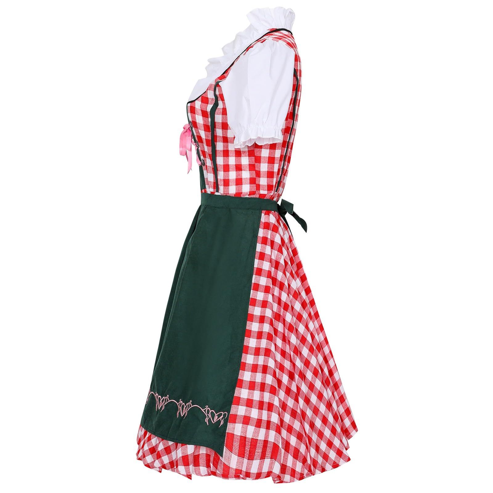 SKFLABOOF Dirndl Damen Midi Trachtenkleid mit Schürze Lang Trachtenmode für Oktoberfest Outfit Knielang Dirndlkleid