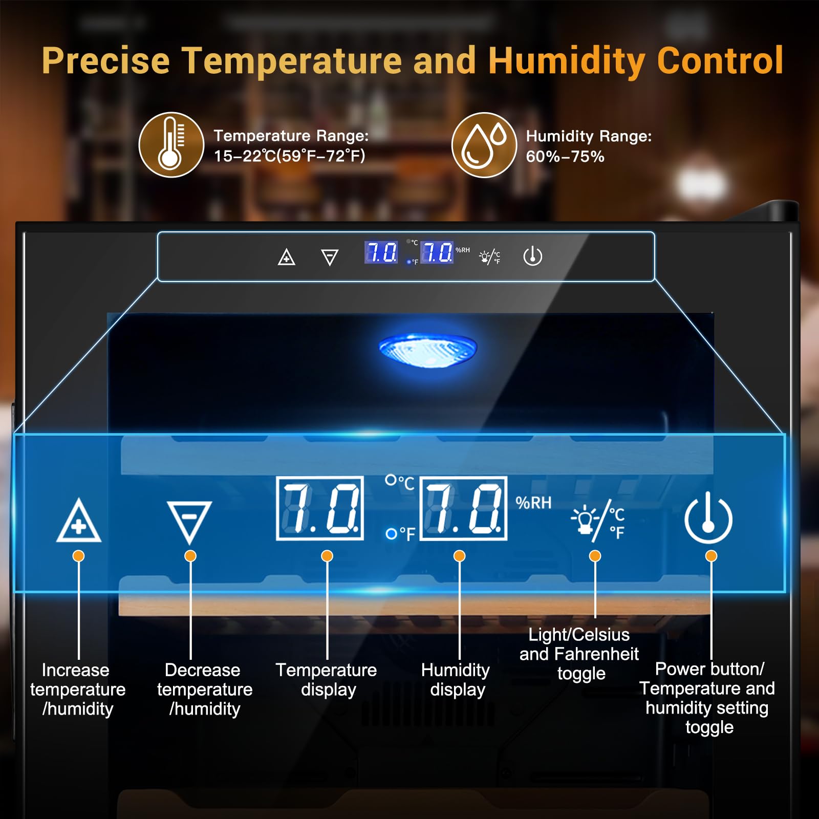 70l Electric Humidor – Large Capacity 400 Count Electric Humidor Cooler | Smart Temperature & Humidity Control | Spanish Cedar Wood Shelves, Digital LED Screen & Safety Lock | Christmas Gift For Men on Fridge.com - View 3