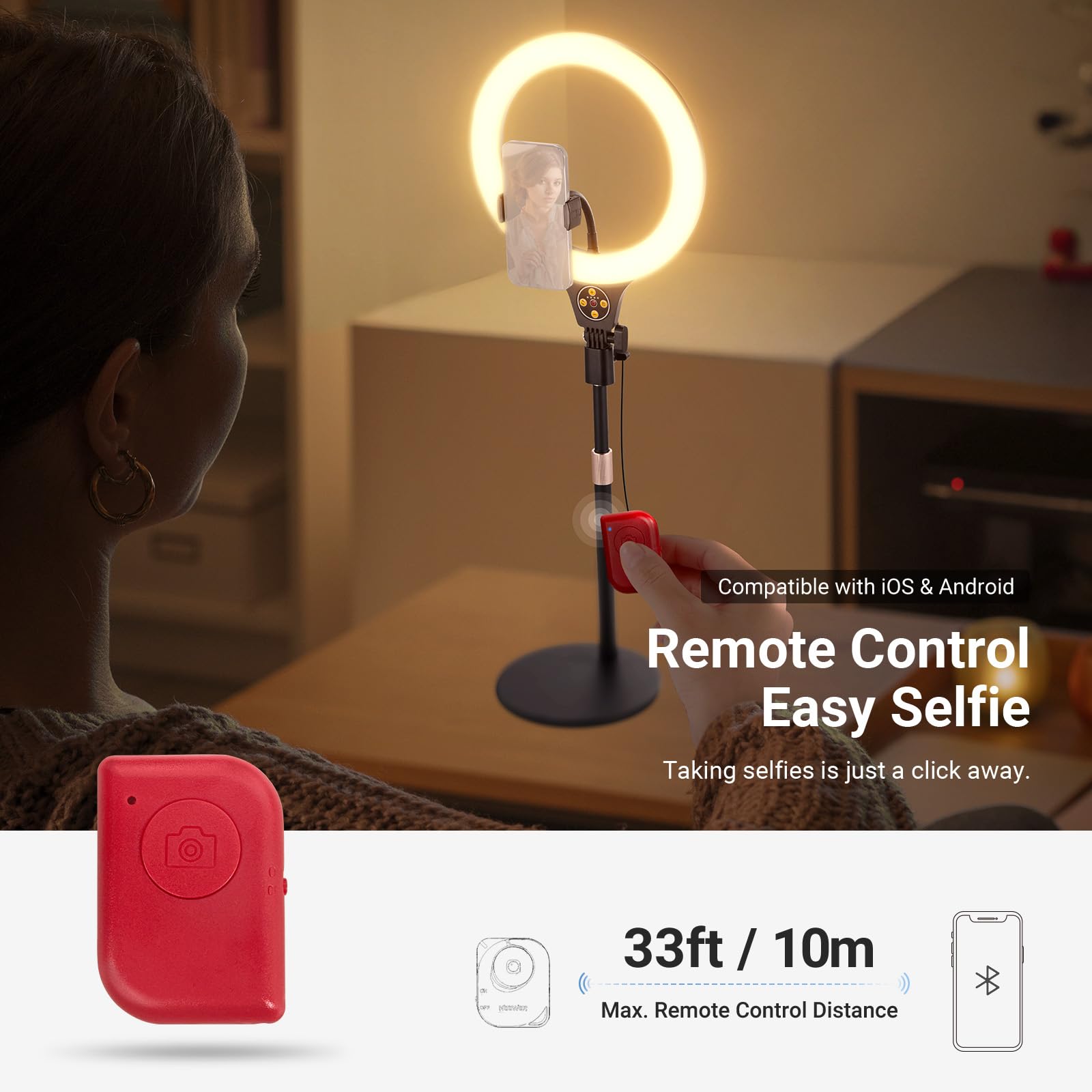 NEEWER Entry Level lampa pierścieniowa RGB z podstawką stołową, uchwytem na telefon komórkowy, kompatybilna z pilotem zdalnego sterowania iPhone, 10 W CRI85+ LED światło wideo do TikTok YouTube