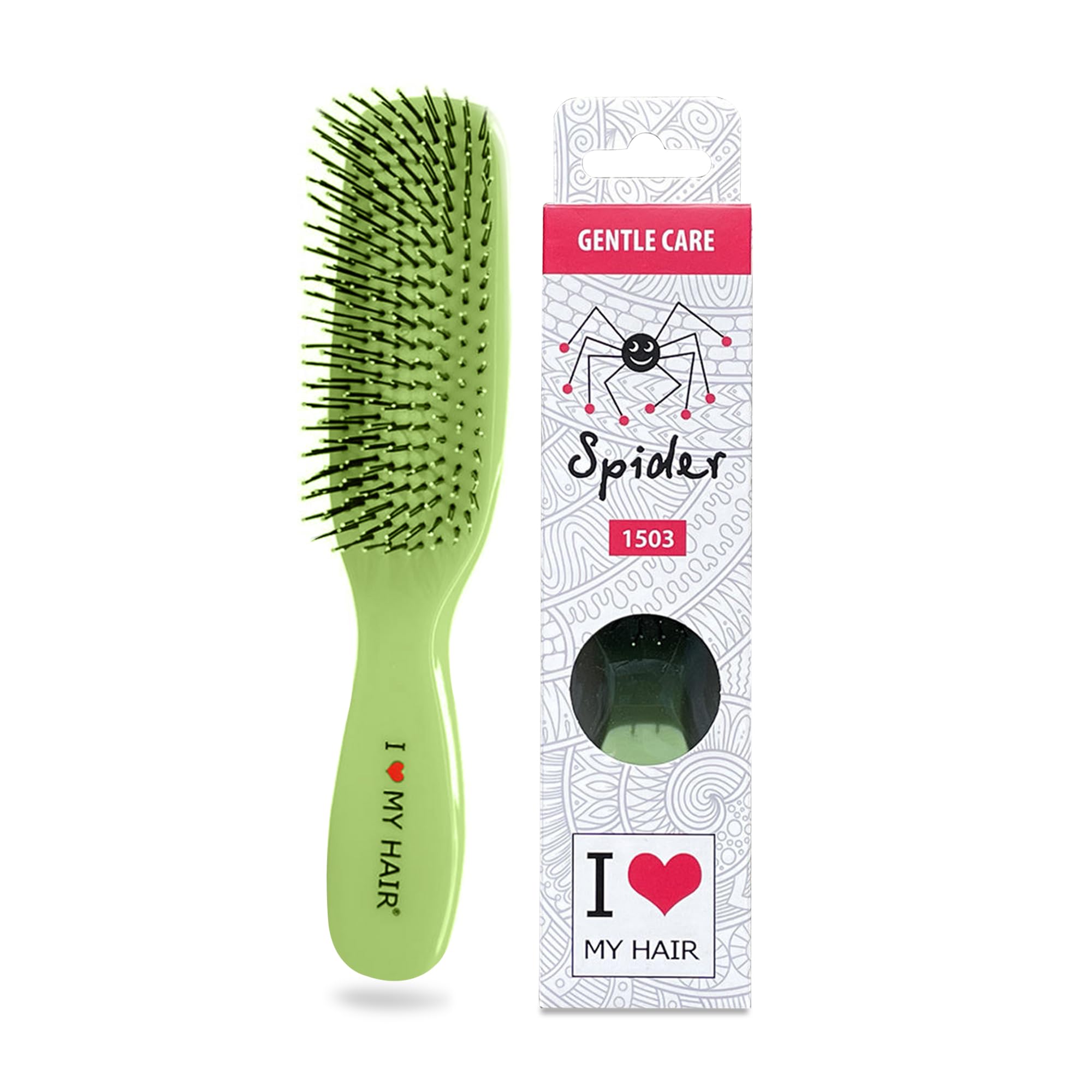 I ❤ MY HAIR I Love My Hair Detangler Brush - For All Types Wet or Dry Spider Series Small Size Green