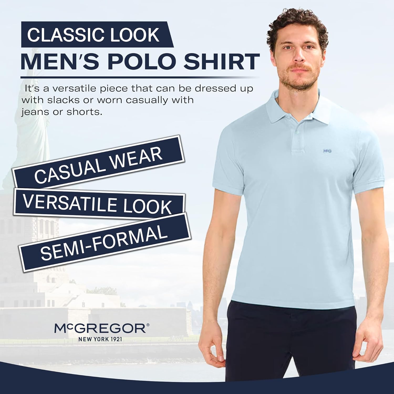 MCGREGOR New York Men's Polo Shirt – Lightweight Moisture-Wicking Cotton Blend, Regular Fit for Golf, Work & Everyday Wear - Image 2