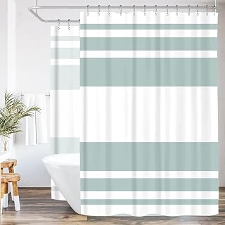 Riyidecor Clawfoot Tub Shower Curtain Round 180x70 Inch Bathtub All Around Green White Striped Wrap Around Extra Wide Freestanding Surround Oval Polyester Fabric 32 Pack Metal Shower Hooks