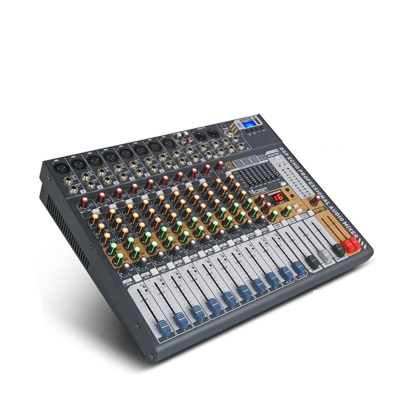 Mezclador de audio, ¡Sonido limpio! Mezclador DJ de 12 canales con alimentación Phantom 48 V y USB for grabación en escenario Para karaoke en estudio