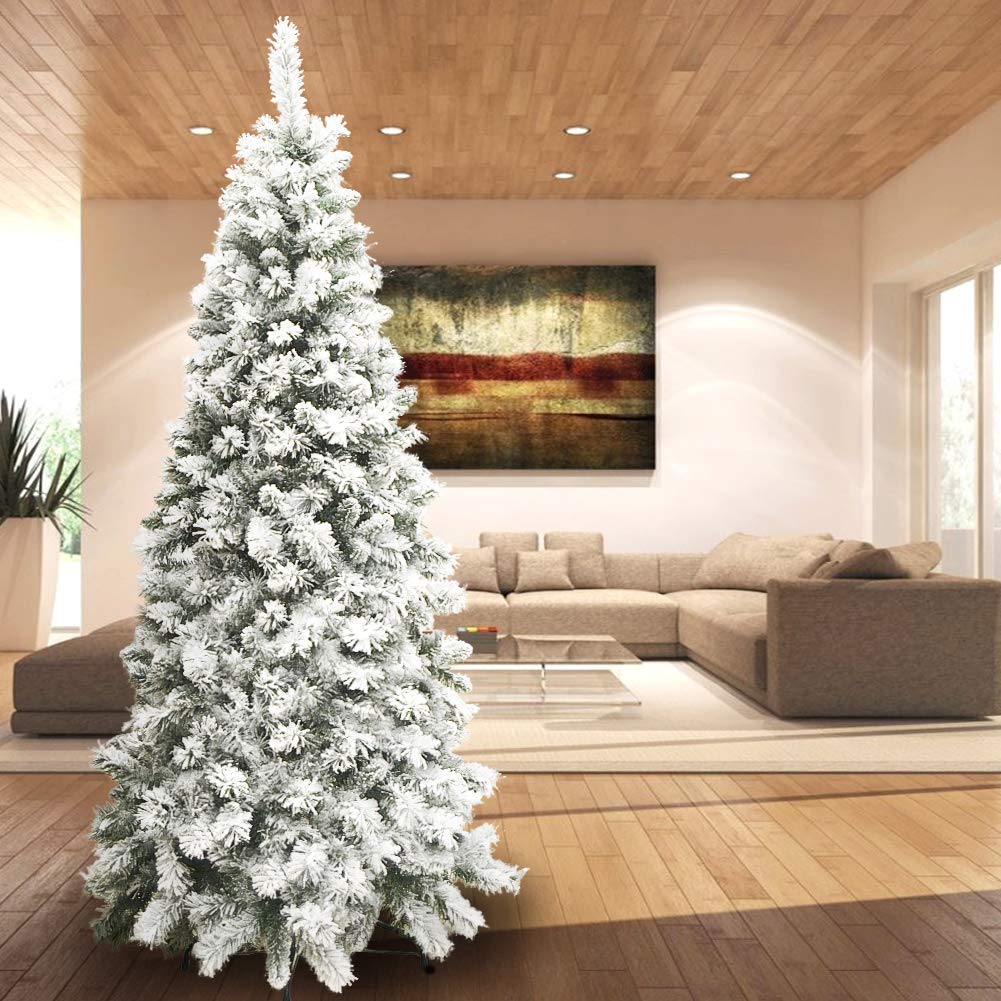 Bakaji Albero di Natale INNEVATO Slim 180 cm Ecologico, Base a Croce in ferro, 498 Rami, Aghi Anti Caduta, Foltissimo
