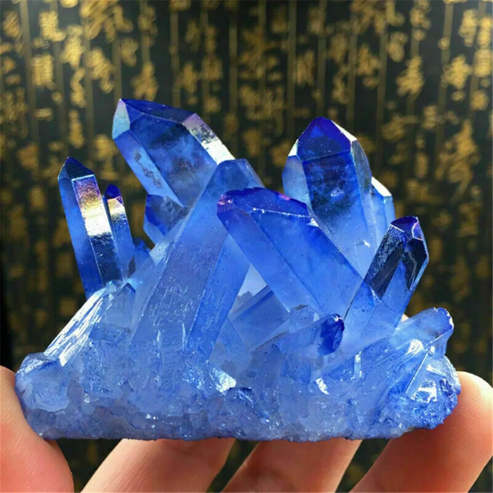 HGETJOHXEM 1pcs Blue Titanium Rainbow Aura Lemurian Quartz Cluster Crystal Point Ornaments (Size : 80-120g)