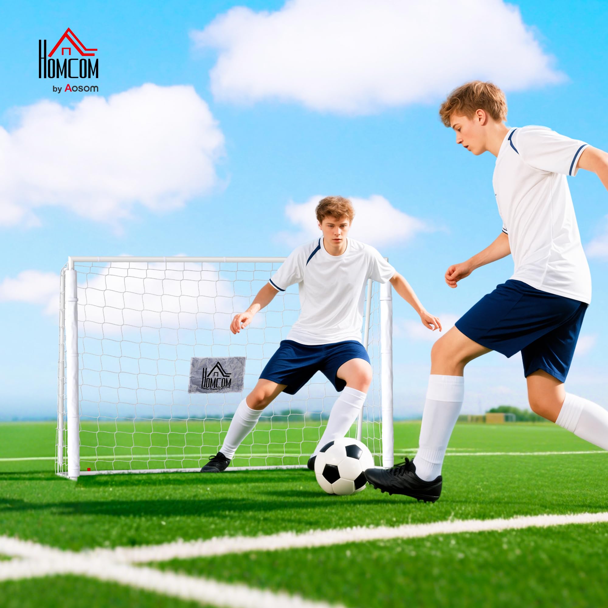 HOMCOM Porta da Calcio per Bambini e Adulti con Rete in PE, in Metallo e Oxford, Bianco e Nero, 240x88x171.5cm
