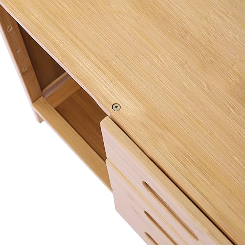 Miniatura 6 de Mesita de noche de bambú, mesa auxiliar de 3 niveles, organizador lateral de 3 niveles, con 3 cajones extraíbles + 1 estante abierto para sofá mesa