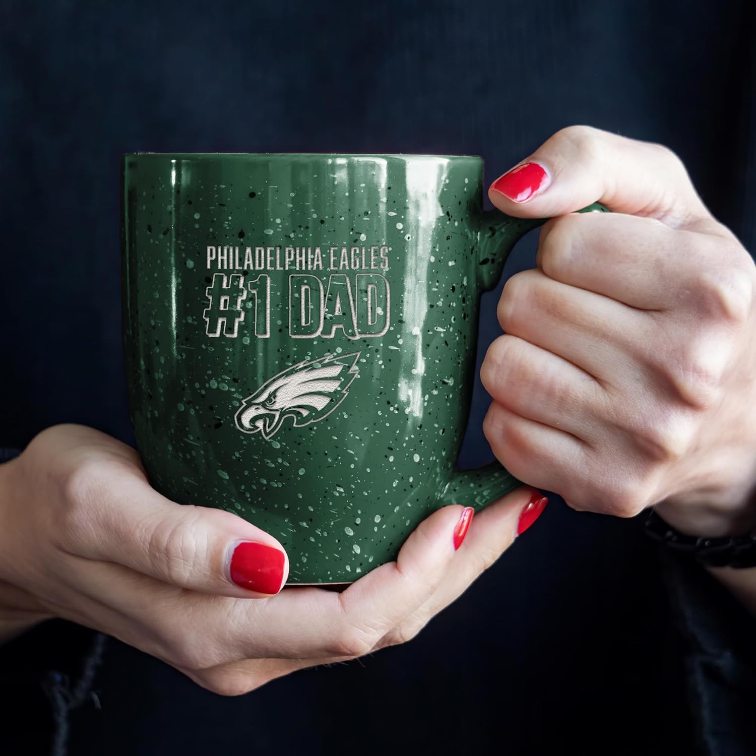 Rico Industries NFL Football #1 Dad 16 oz Team Color Laser Engraved Ceramic Coffee Mug - Image 4