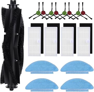 17Pack Replacement Parts Compatible with Tikom L9000 /Lubluelu SL60 Robotic Vacuum Cleaner Accessories Kit, 1 Main Brush, 8 Side Brush, 4 Hepa Filters, 4 Mop Pads