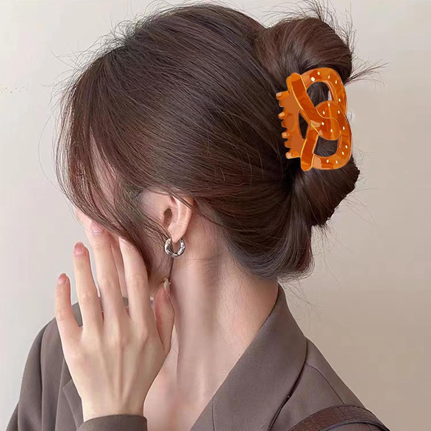 Bread Hair Claw Clips Funny Food Pretzel Shaped Jaw Clip Cute Small Croissant Claws Barrettes for Women 3 Styles Brown (Large, 1 Pack) - Image 2