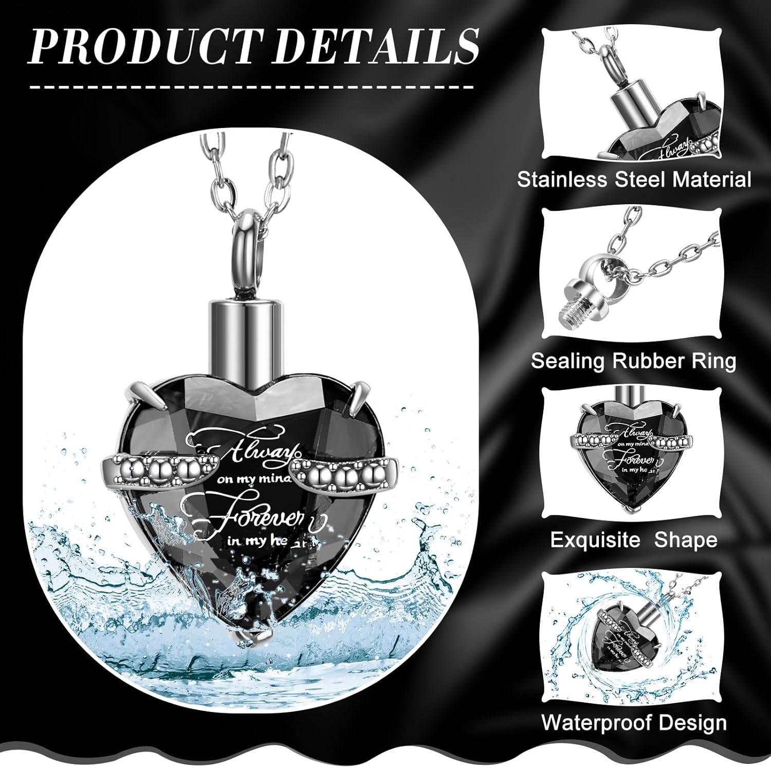 15 Pcs Urn Necklace for Ashes Women Keepsake Cremation Jewelry Stainless Steel Cross Heart Cubic Locket Ashes Necklace for Human Loved One - Image 2