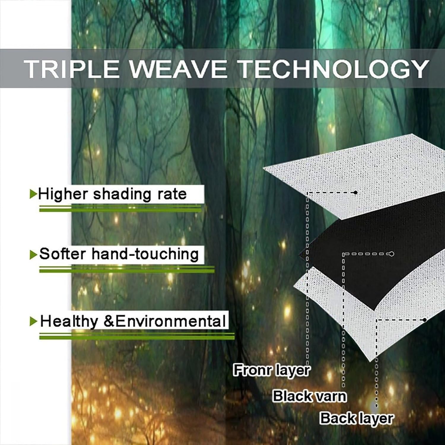 Fantasy Forest Curtains, Enchanted Trees Dreamy Mist Forest Glowing Lights Landscape Blackout Window Treatments Drapes for Bedroom Living Room 52x84in