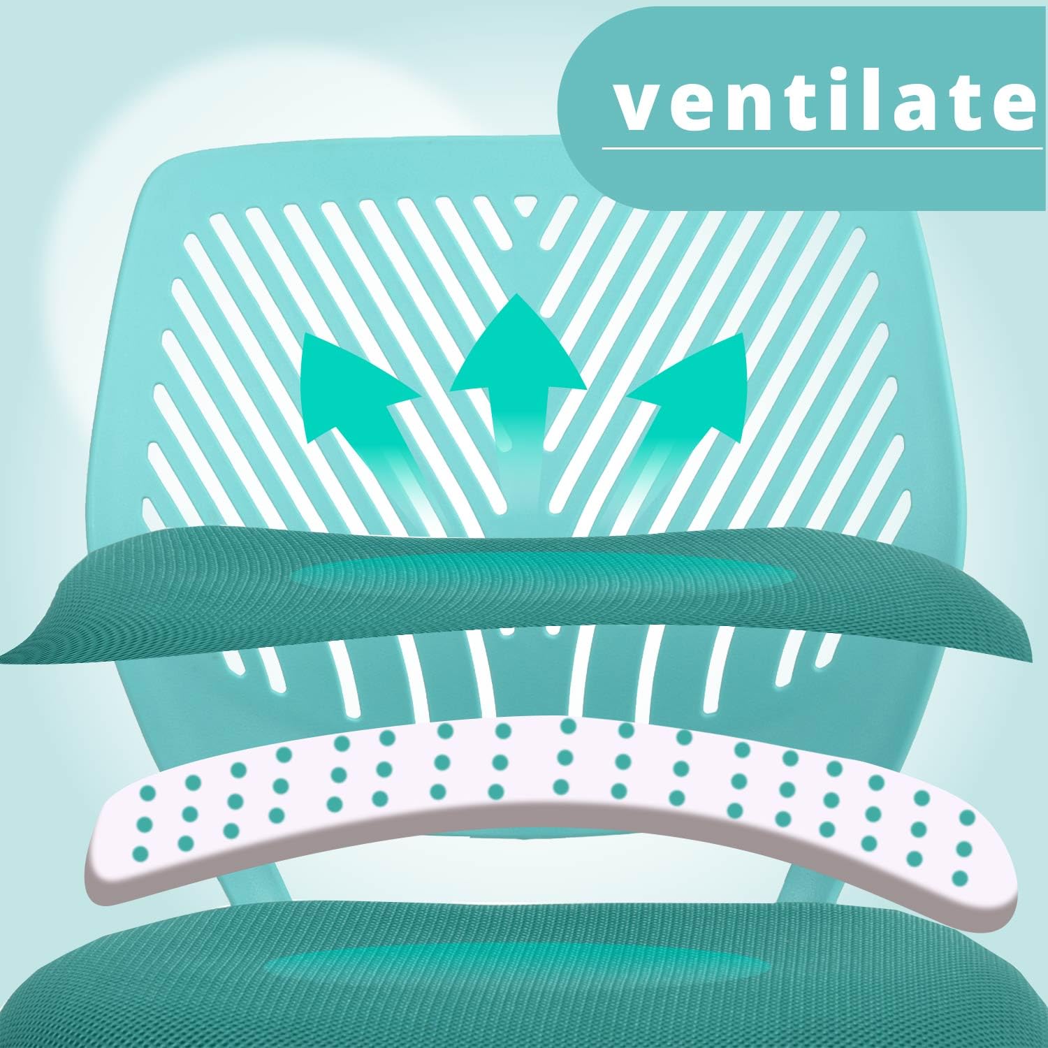 FurnitureR Moderne sans Bras pour Enfants-Chaise de Bureau réglable et pivotante pour écrire à la Maison-Turquoise, Plastique Métal, 38,5CM x40CM x75-87CM